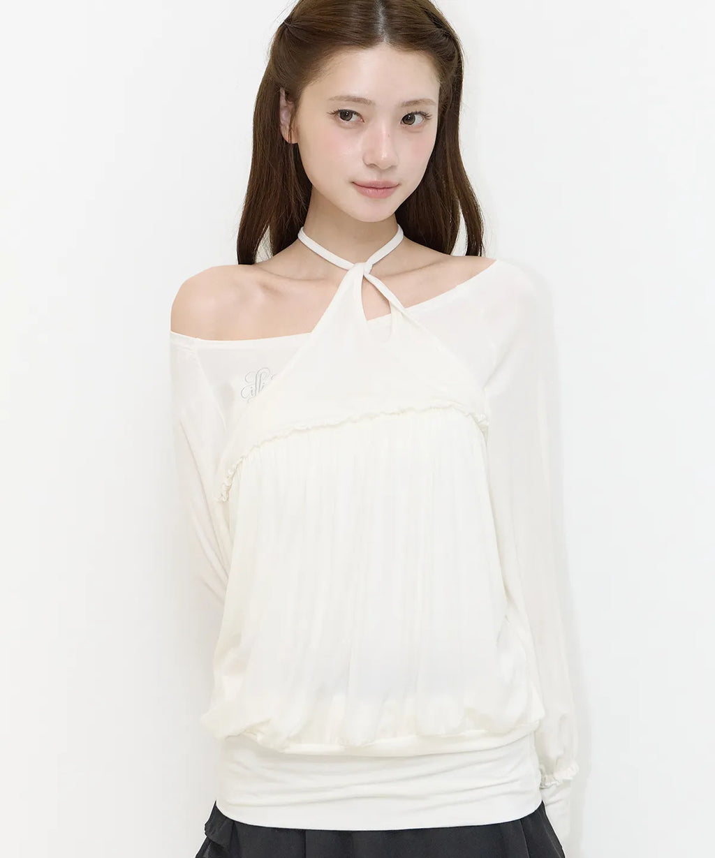 [illigo] SHEER STRAP LONG SLEEVE_3 COLORS