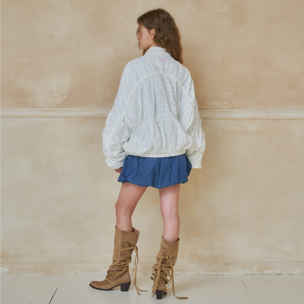 RONRON SHIRRING WIND JUMPER / LACE WHITE