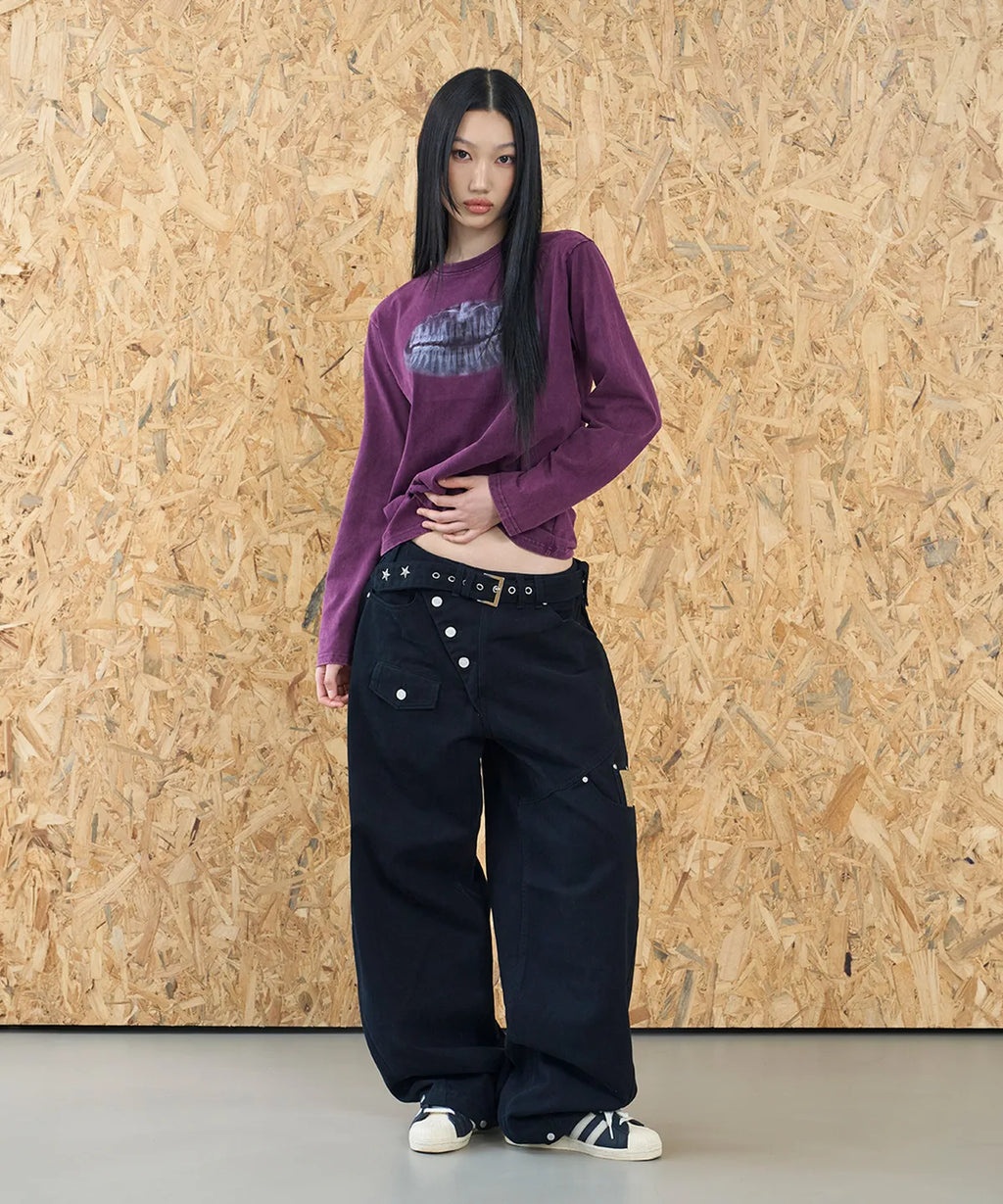 [LSC] Cross Button Wide Cotton Belt Bag Pants - 3 Colors