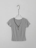 Foman Button Collar V-Neck Short Sleeve T-Shirt (4 Colors)