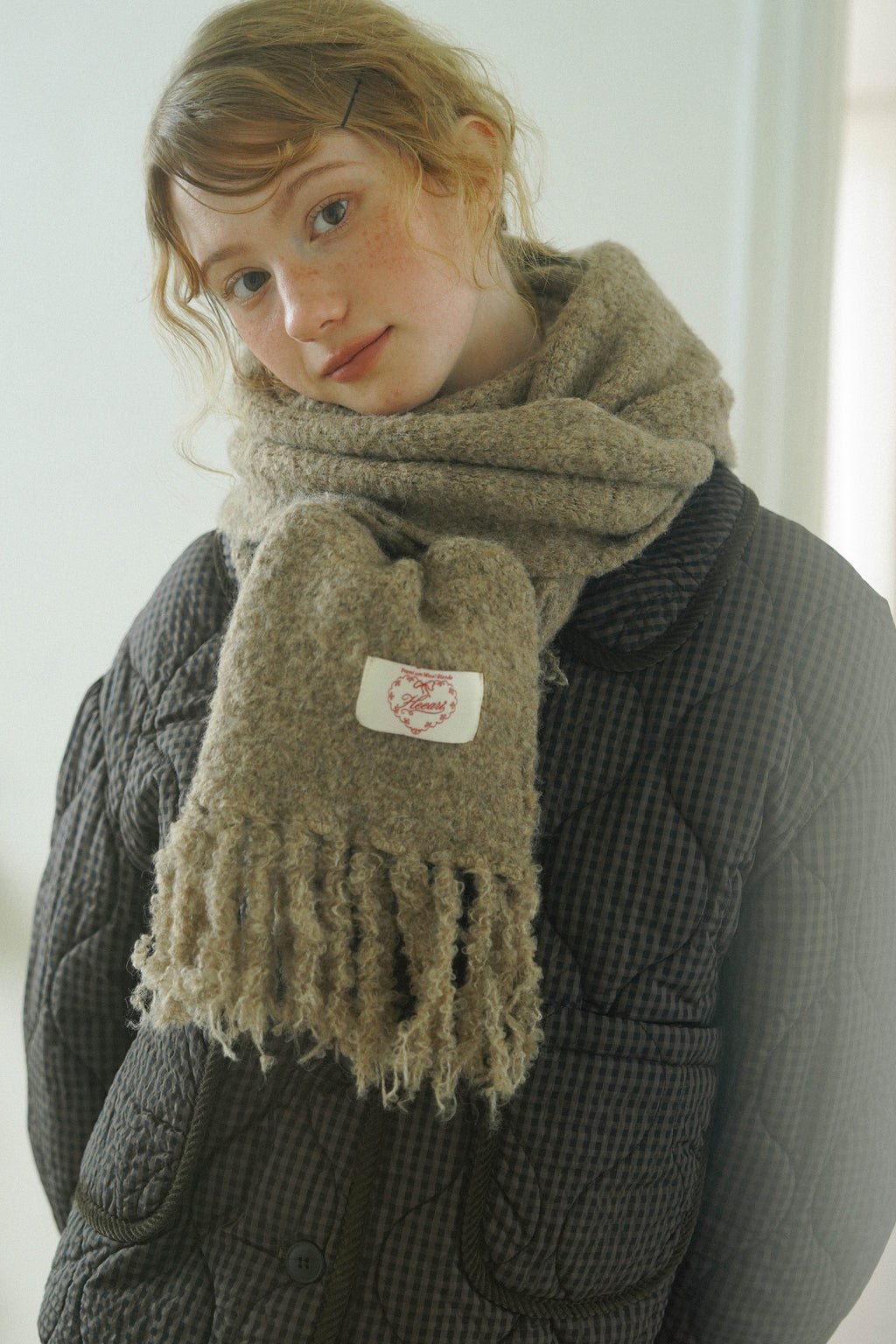Fluffy Premium Wool Blende Fringe Muffler - Brown