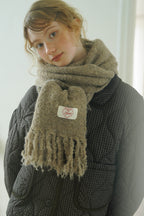 Fluffy Premium Wool Blende Fringe Muffler - Brown