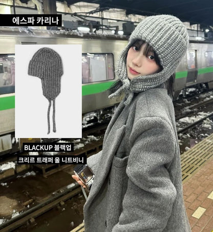 [karina同款🎀] BLACKUP Cree Trapper Wool Knit Beanie / 4colors