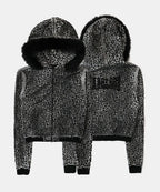 Low Edge Detachable Fur Hood Zip-Up Slim Fit - White Leopard