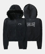 Low Edge Detachable Fur Hood Zip-Up Slim Fit - Washed Black