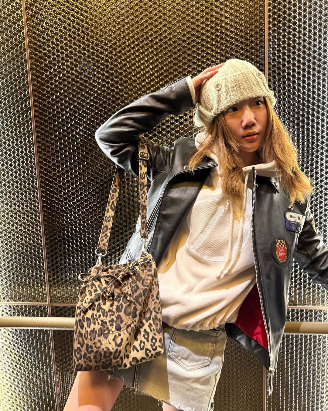 DEINET D STITCH PADDING MINI BAG IN LEOPARD