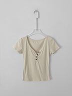 Foman Button Collar V-Neck Short Sleeve T-Shirt (4 Colors)
