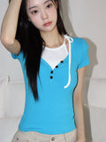 Foman Button Collar V-Neck Short Sleeve T-Shirt (4 Colors)