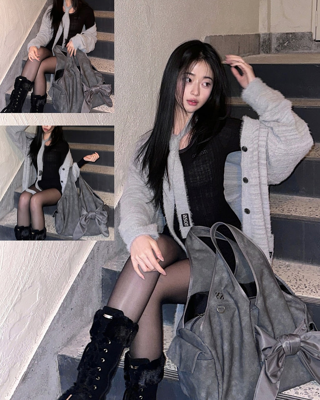 [dttm.club x siweol 獨家限定團購] Bow Shoulder Bag - Nubuck Grey (Best Seller✨)