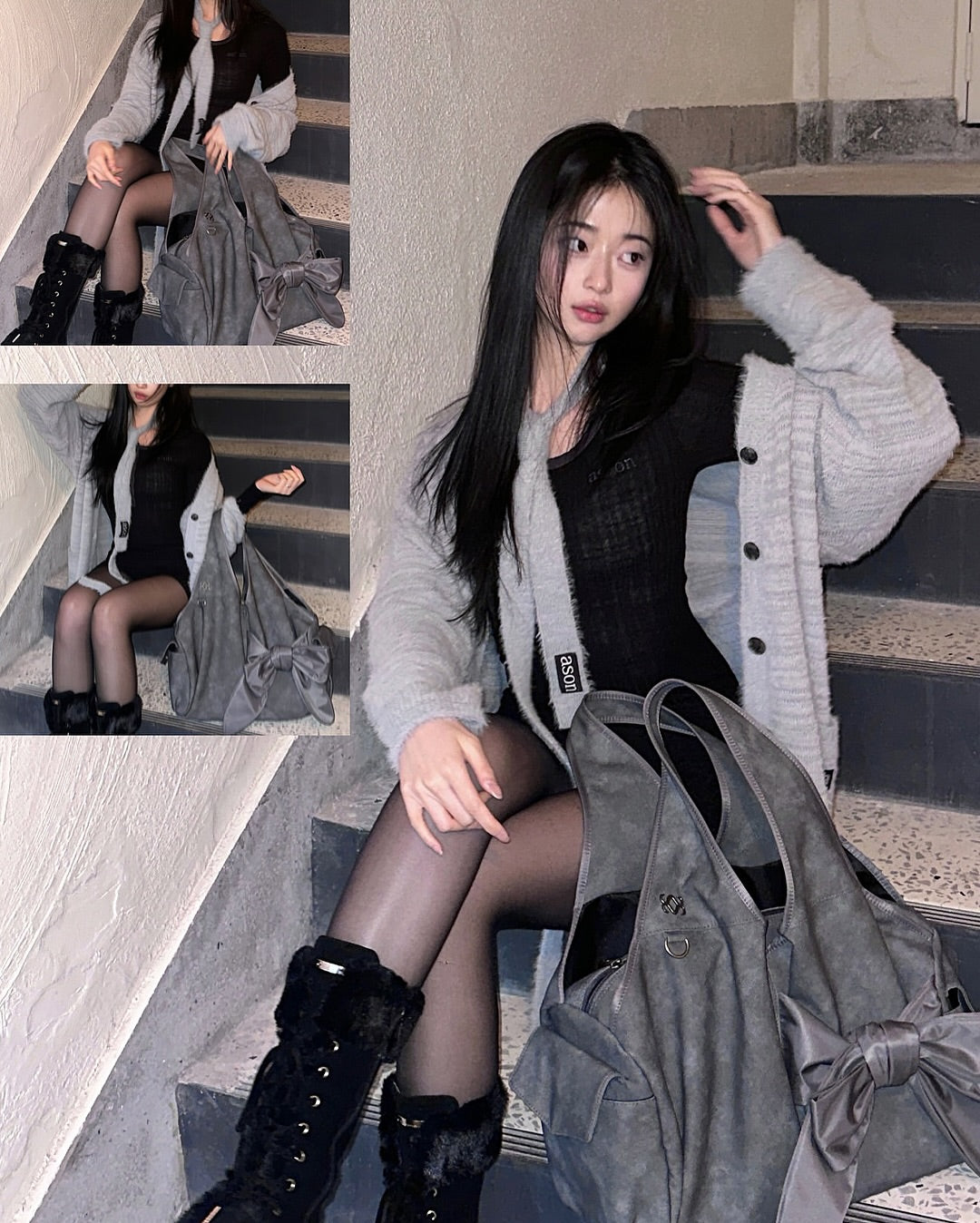 [dttm.club x siweol 獨家限定團購] Bow Shoulder Bag - Nubuck Grey (Best Seller✨)