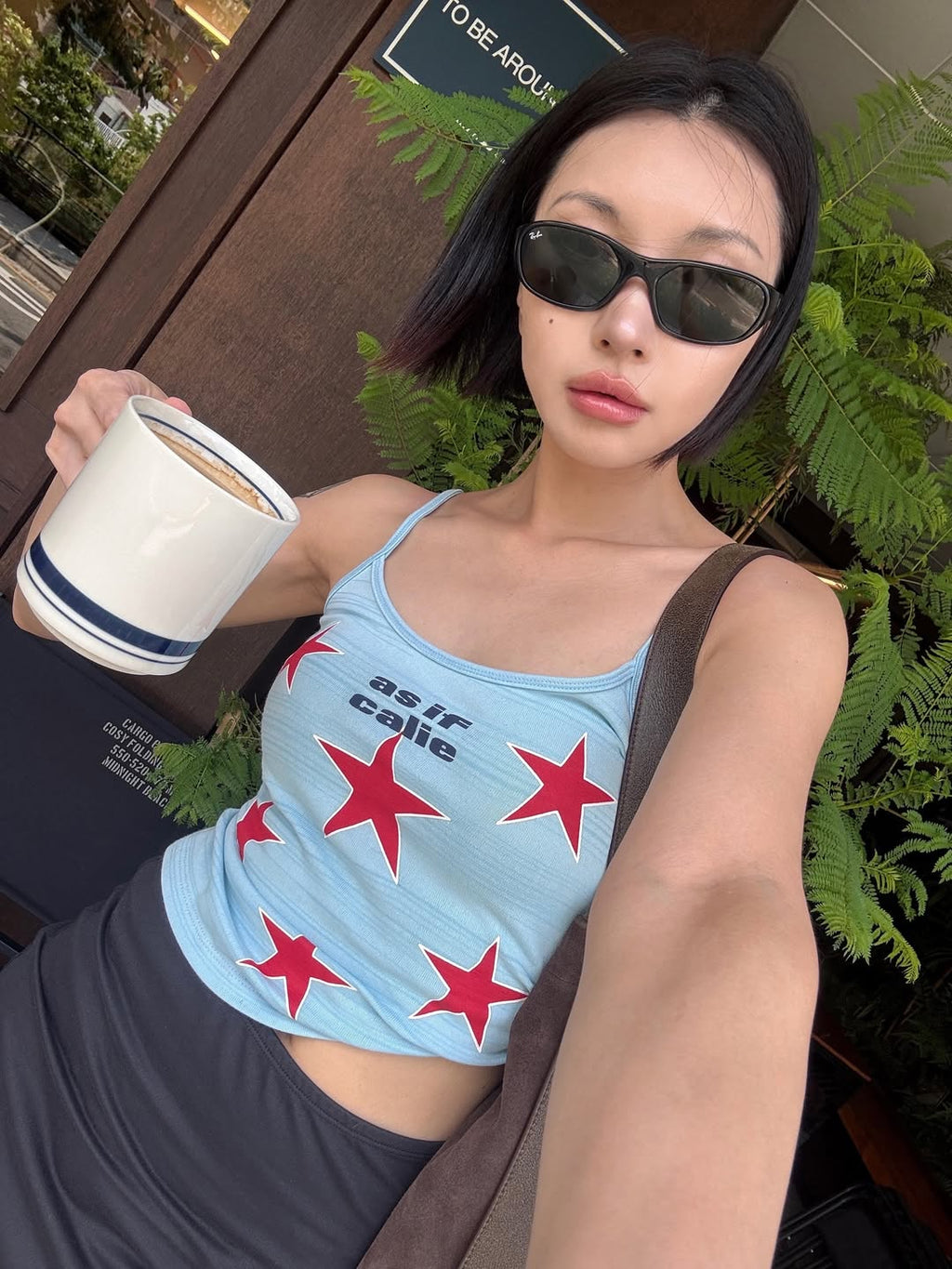 SHIRRING STAR SLEEVELESS TOP SKYBLUE