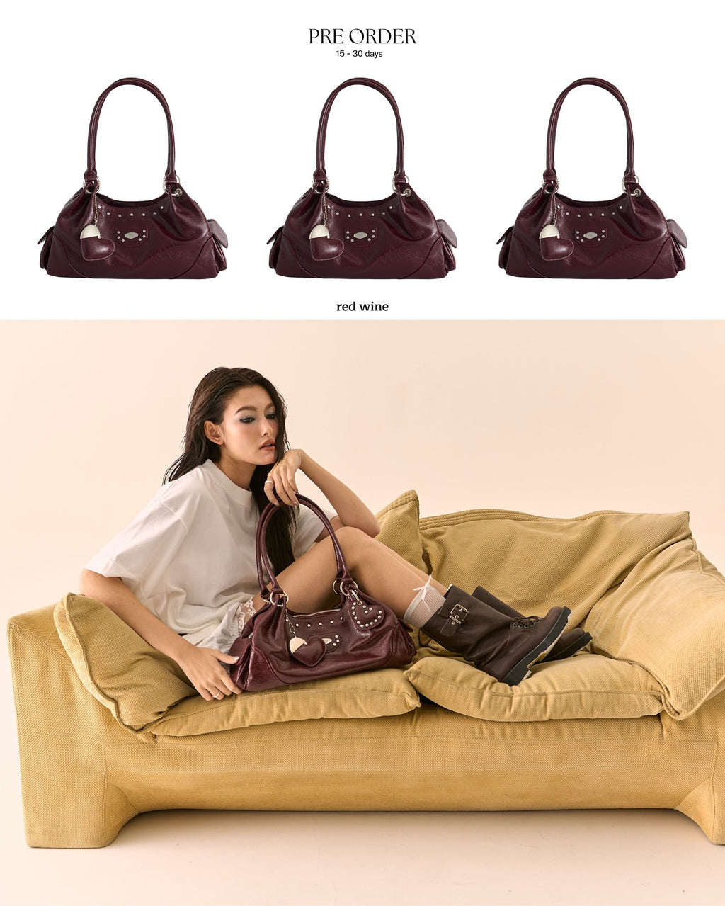 [品牌授權代理] [Rondi House] Dumpling Shoulder Bag - Bordeaux Red Wine