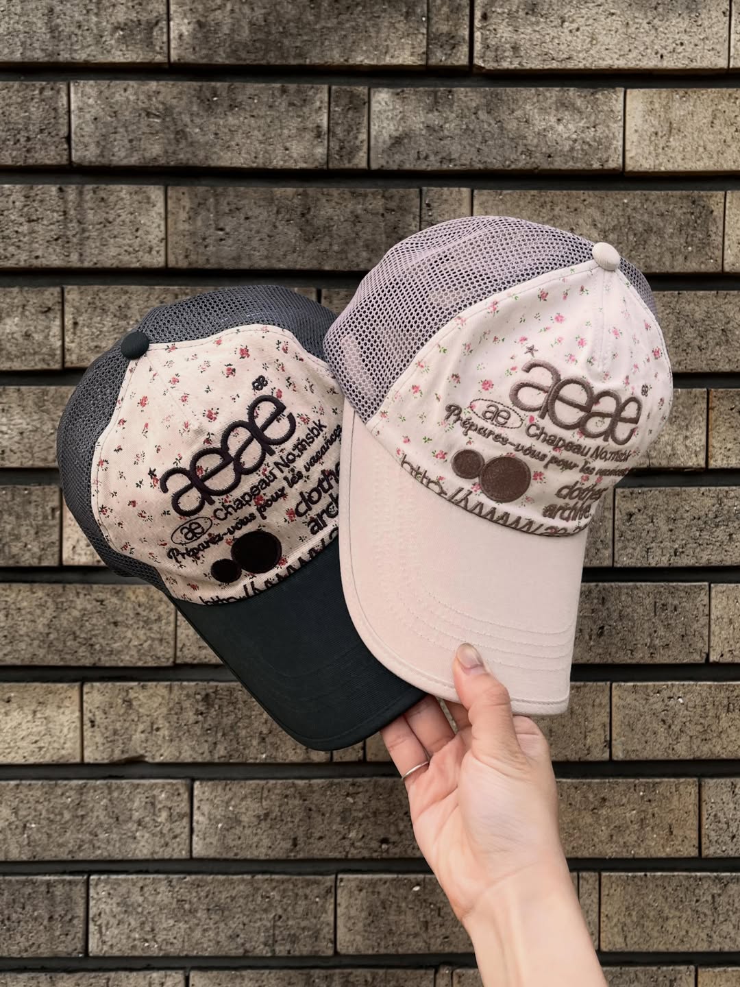 [AEAE] WEB LOGO FLOWER MESH CAP_2 COLORS