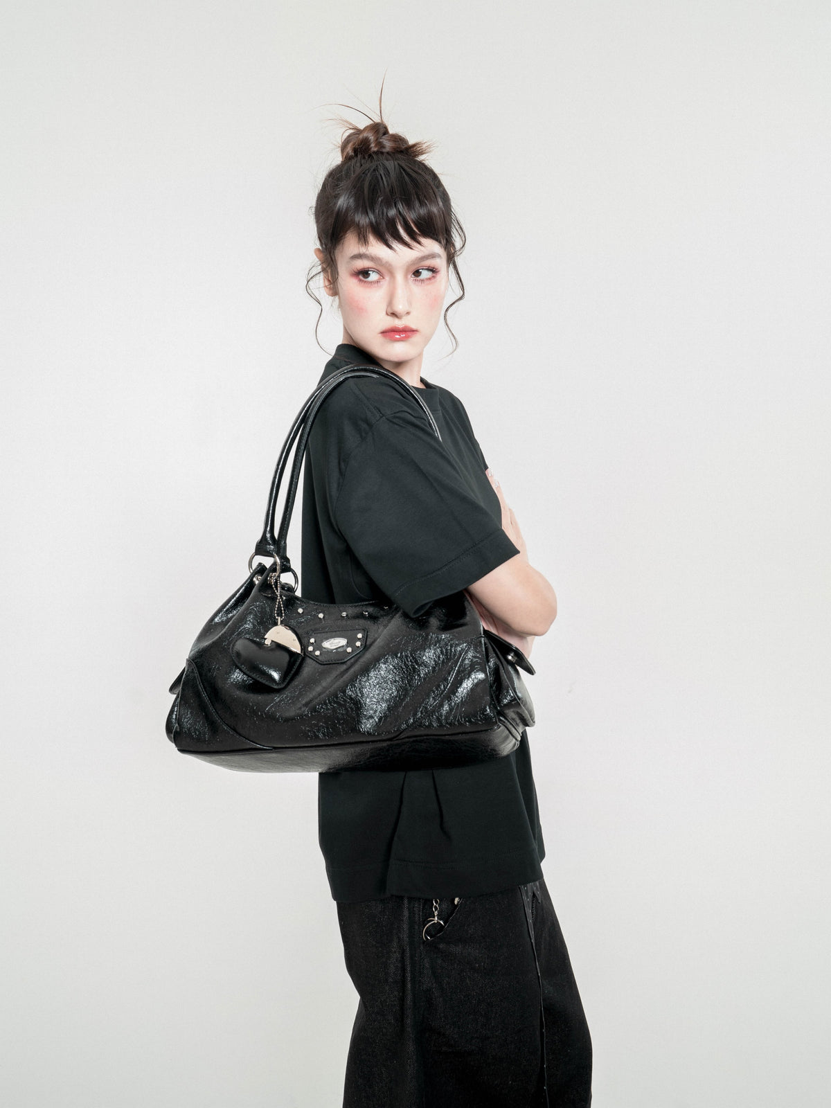 [品牌授權代理] [Rondi House] Dumpling Shoulder Bag - Obsidian Black