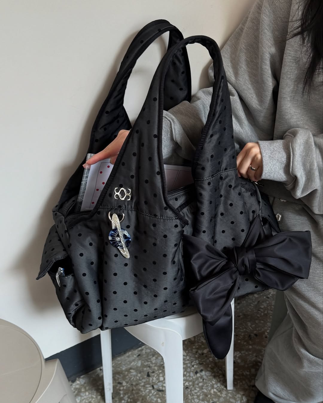 siweol Bow Shoulder Bag / Dot Black