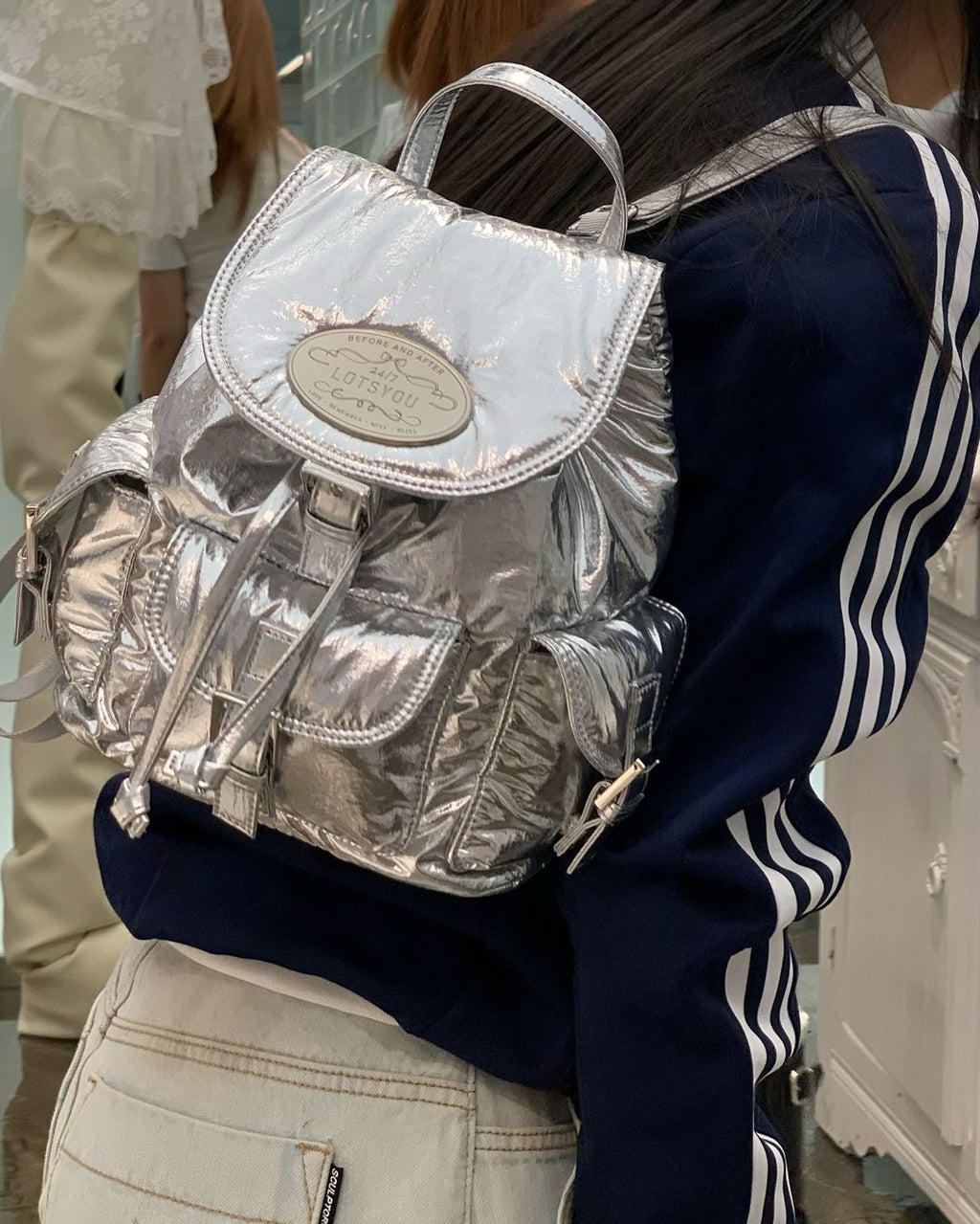 [Minnie同款🎀] lotsyou Nostalgia Chubby Backpack - Silver