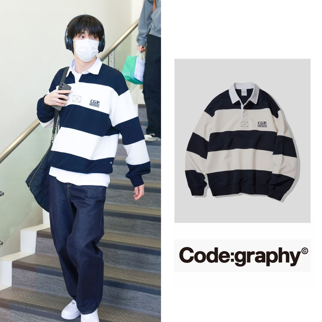[CODEGRAPHY]★CGP Small Square Logo Stripe Rugby Sweatshirt TXT수빈同款🎀] Code:graphy CGP Small Square Logo Stripe