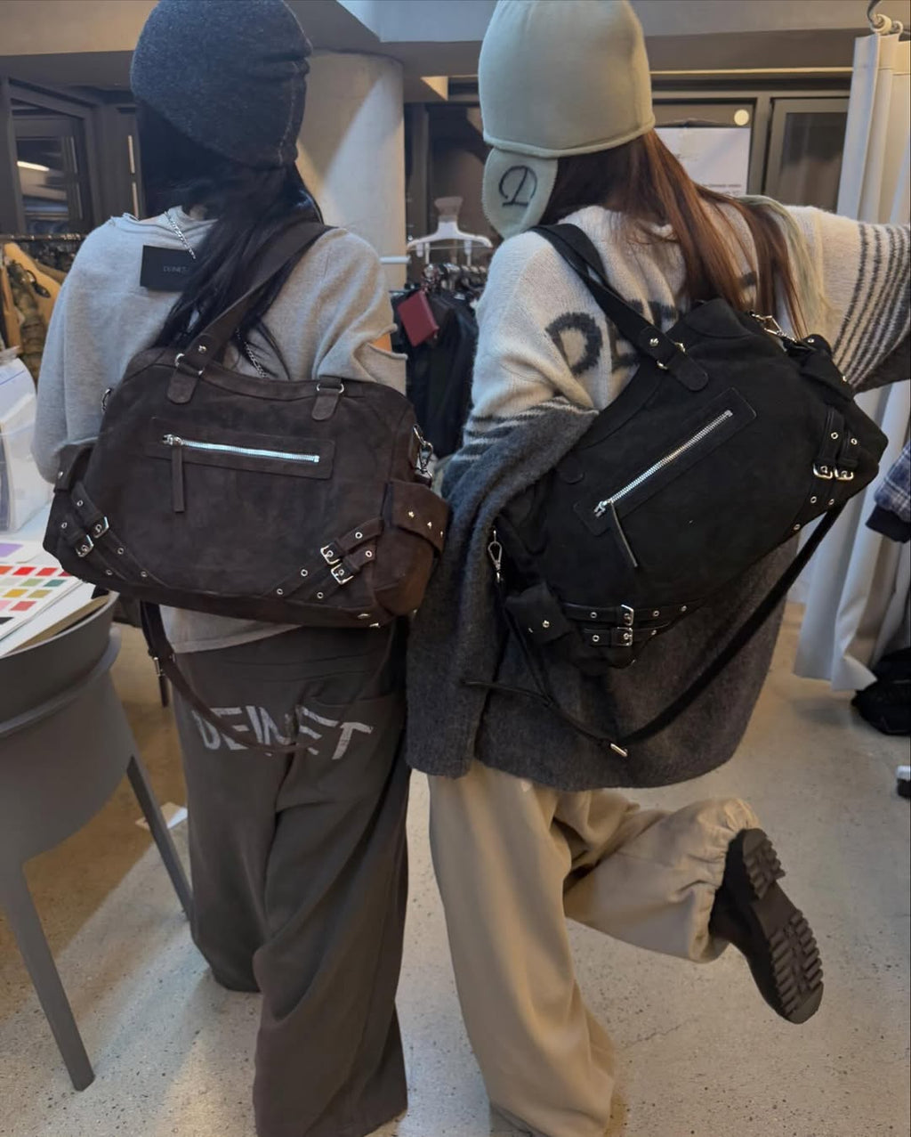 DEINET STUD POCKET BIG BAG IN SUEDE BROWN