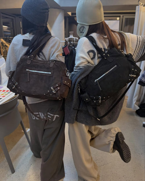 DEINET STUD POCKET BIG BAG IN SUEDE BROWN
