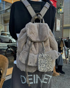 DEINET POM POM FUR BACKPACK IN MOCHA