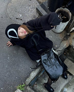 DEINET SMOOTH D LOGO HOODIE IN IVORY / BLACK