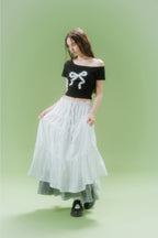 CHECK LONG CANCAN SKIRT (BK)