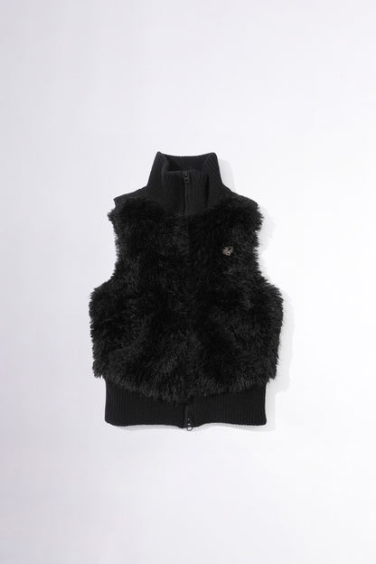 Sculptor Faux Fur Zip-Up Vest Black