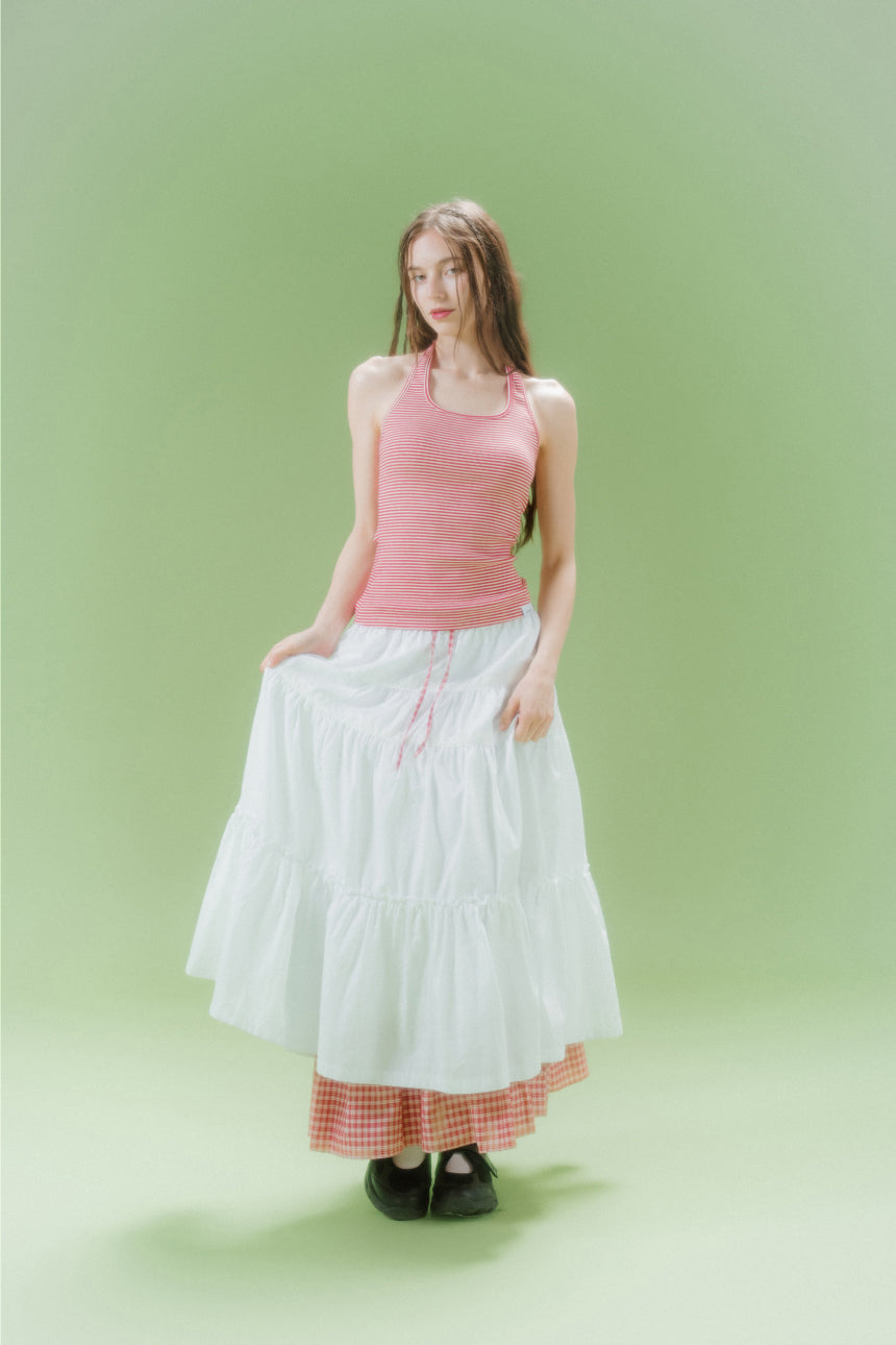 CHECK LONG CANCAN SKIRT (RED)