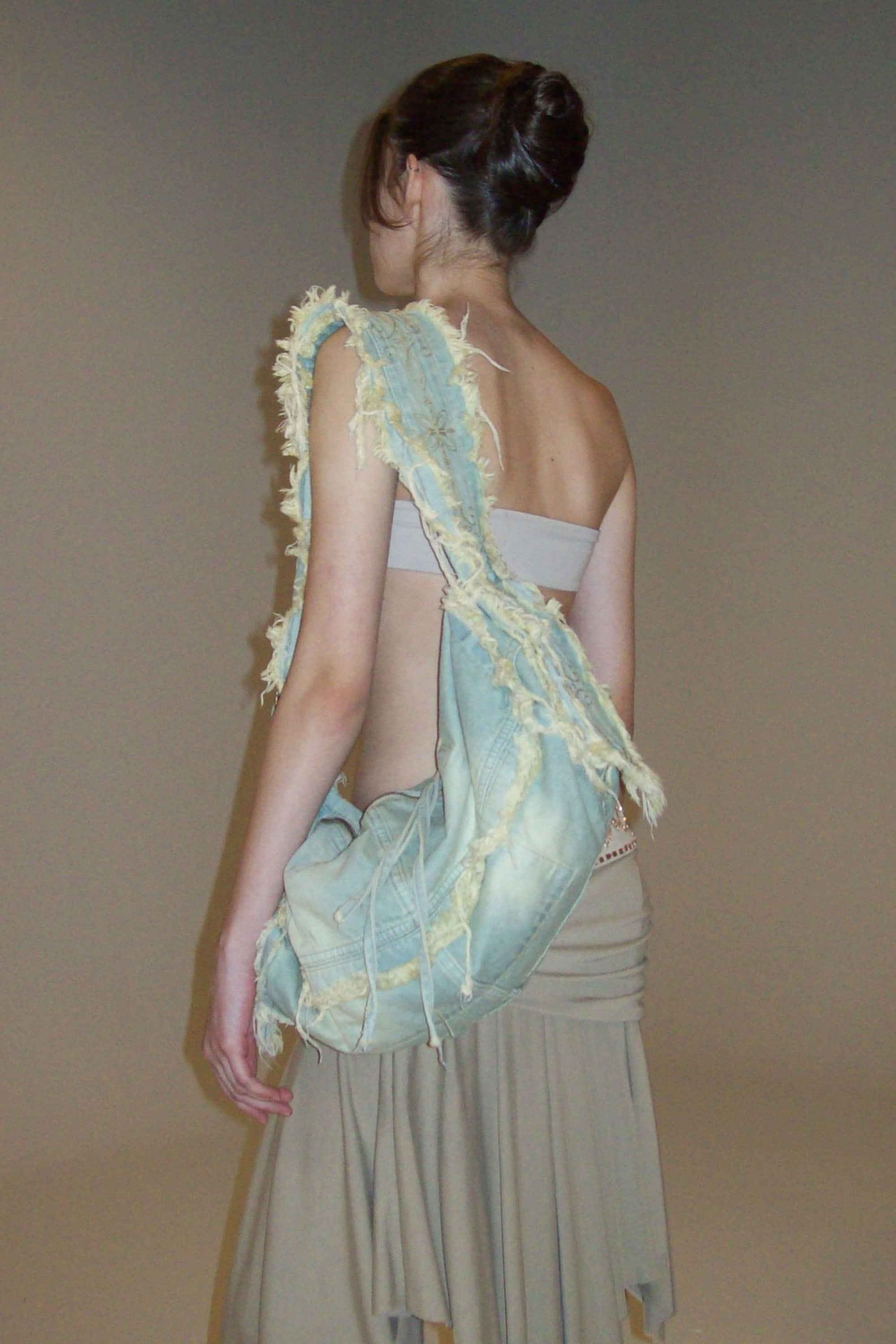 Sculptor Destroyed Denim Duffel Bag Vintage Ice