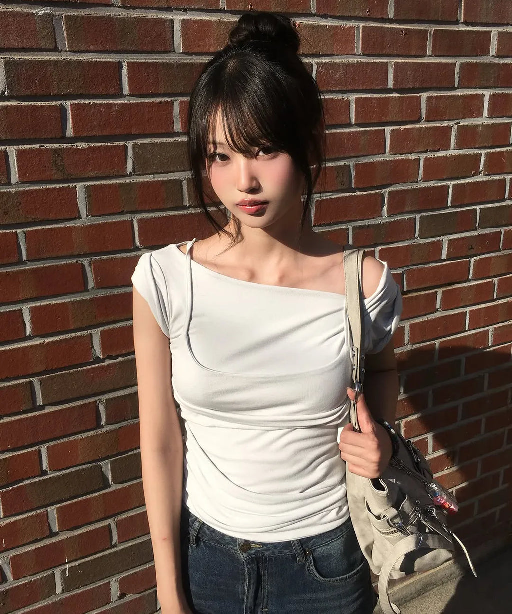 [FLAREUP] LAYERED BUSTIER T-SHIRT_4 COLORS
