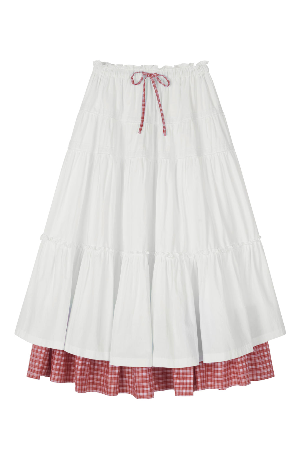 CHECK LONG CANCAN SKIRT (RED)