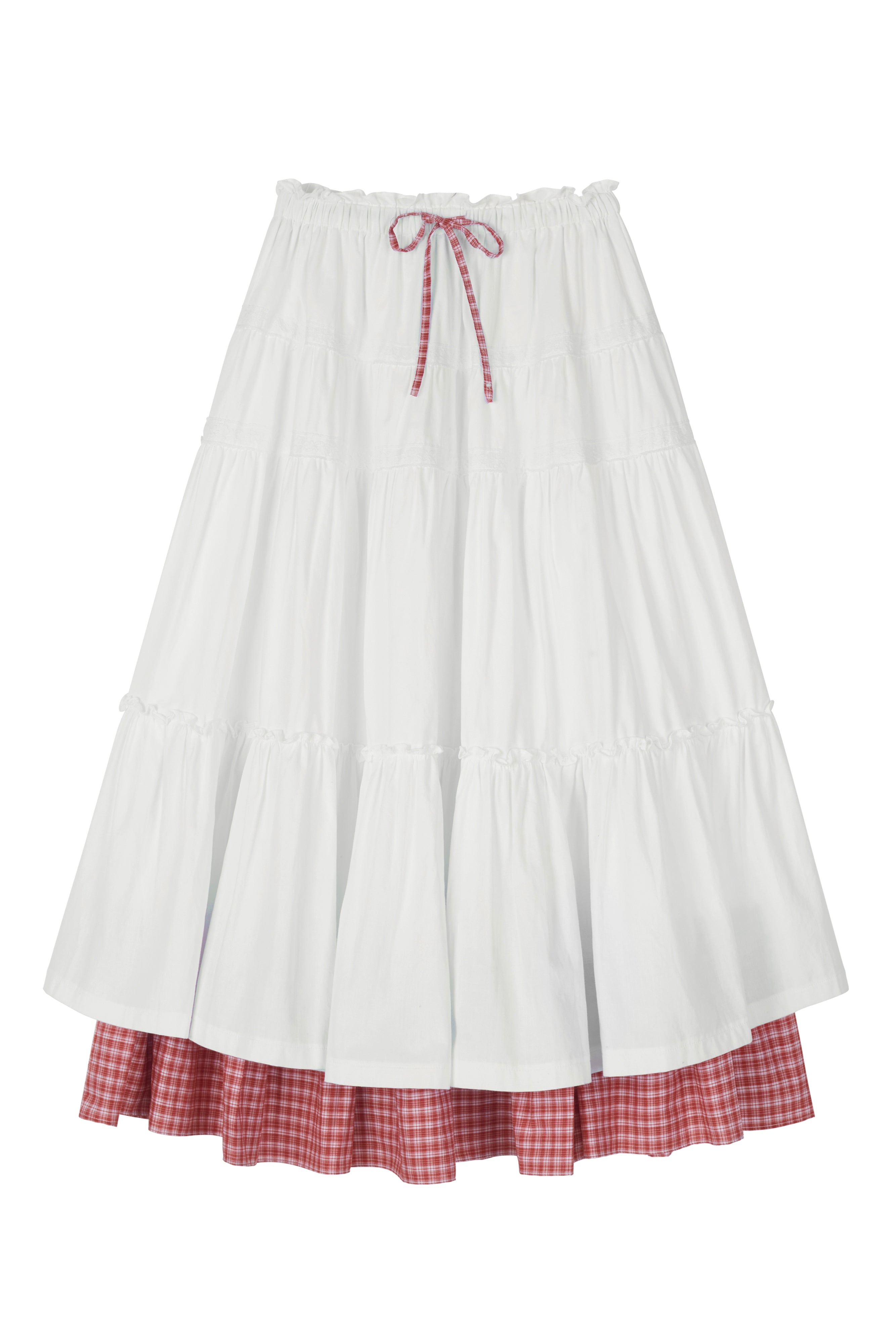 CHECK LONG CANCAN SKIRT (RED)