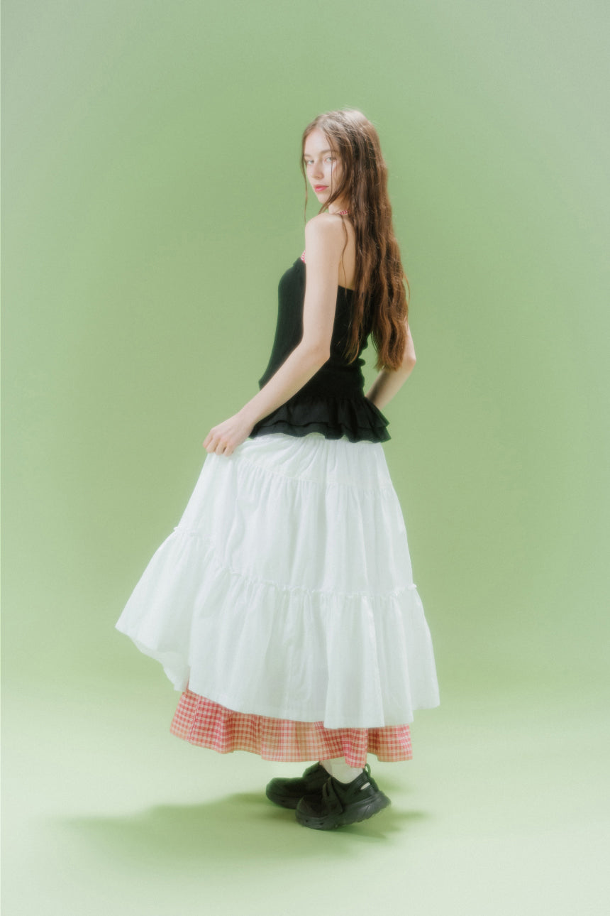 CHECK LONG CANCAN SKIRT (RED)