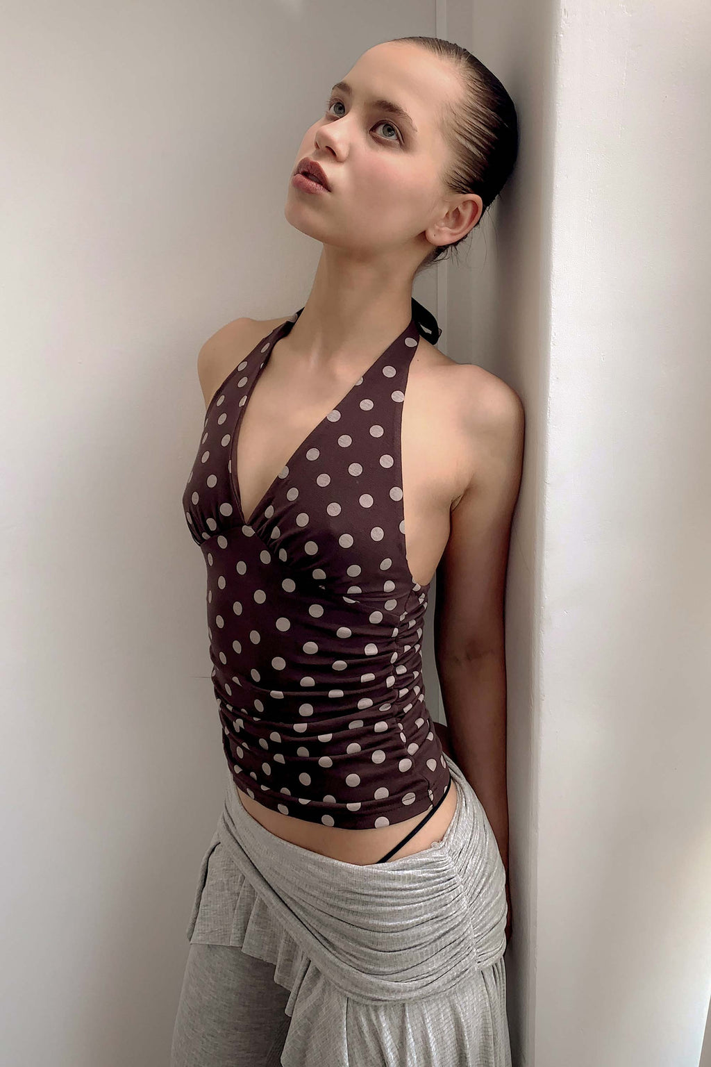 Dot Halter Top Brown