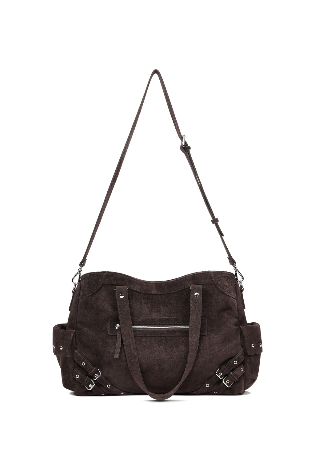 DEINET STUD POCKET BIG BAG IN SUEDE BROWN
