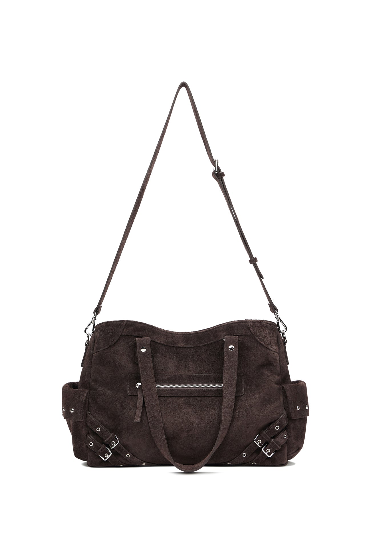 DEINET STUD POCKET BIG BAG IN SUEDE BROWN
