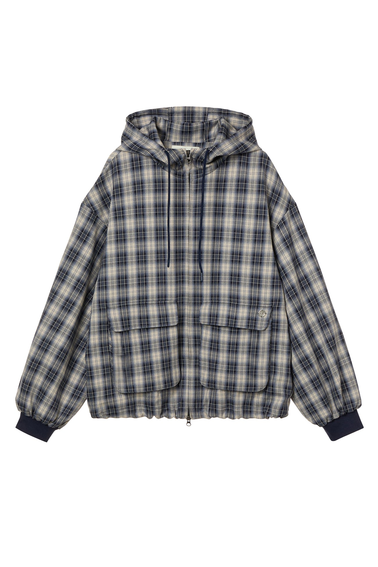 DEINET CHECK BOMBER JACKET IN NAVY