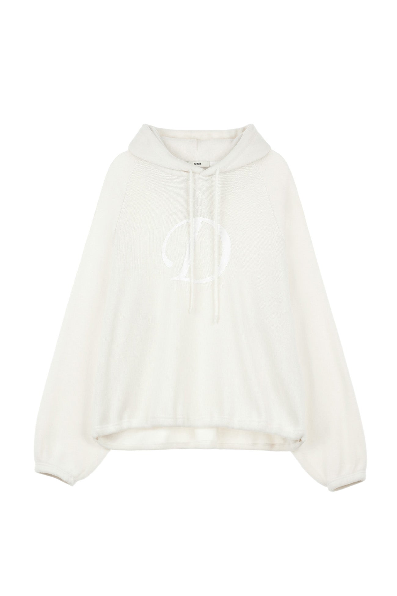 DEINET SMOOTH D LOGO HOODIE IN IVORY / BLACK