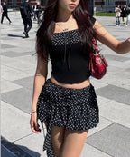 Dot Square Crop Top [Black]