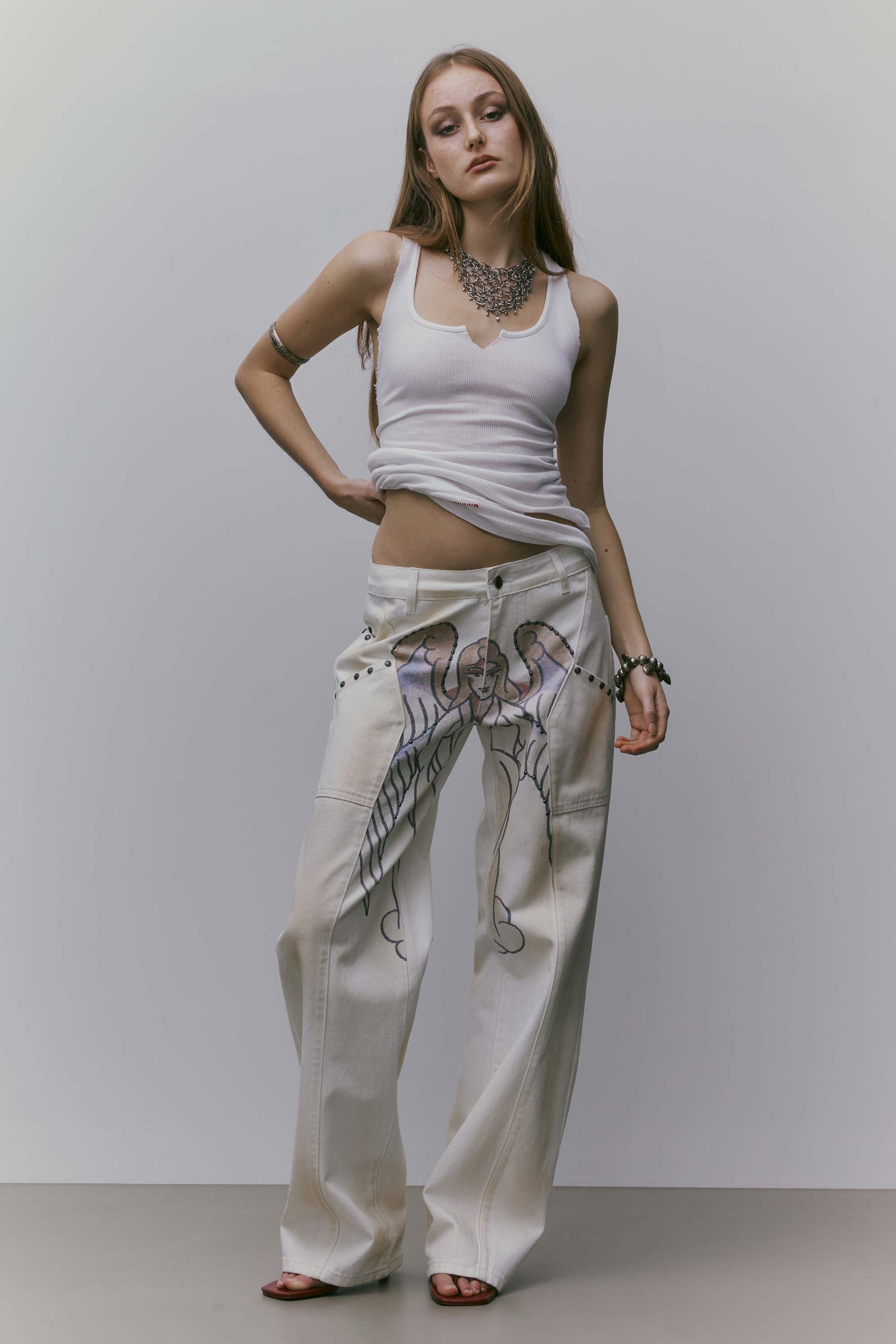 Sculptor X Ed Hardy Cracked Angel Denim Ivory