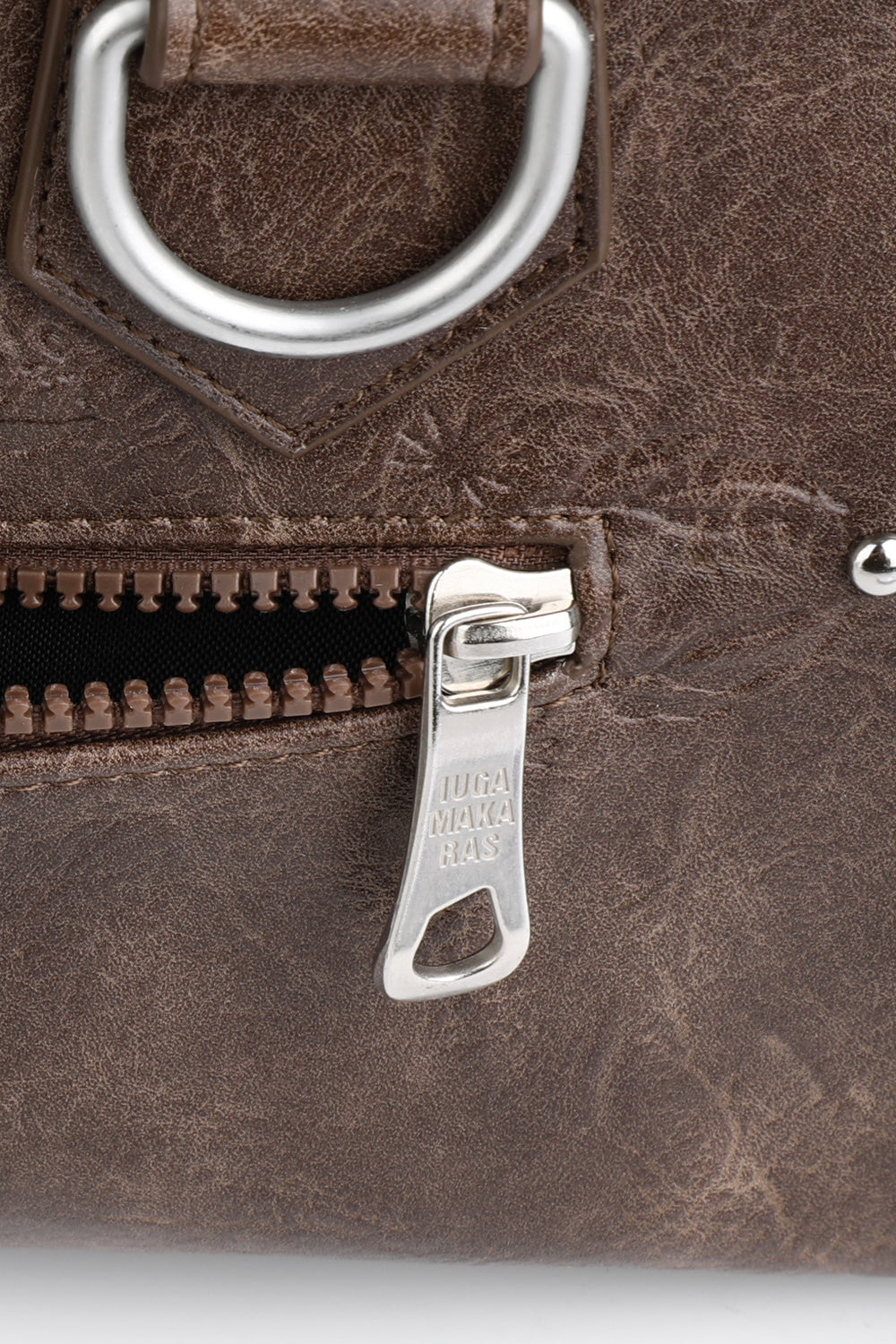 IUGA STUDDED LEATHER BOWLING BAG / BROWN