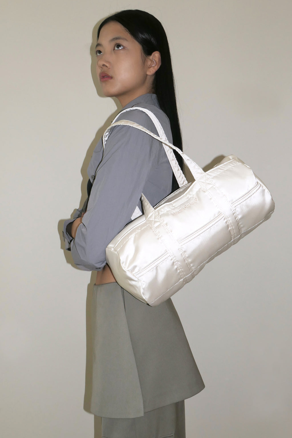 NANACREW MINI DUFFLE BAG - IVORY SATIN