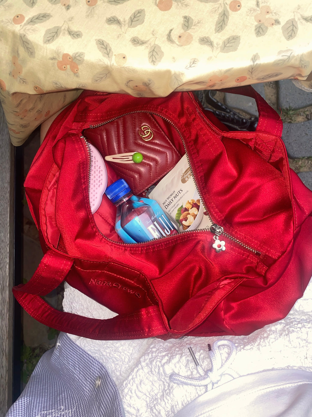 NANACREW MINI DUFFLE BAG - BLOOD RED SATIN