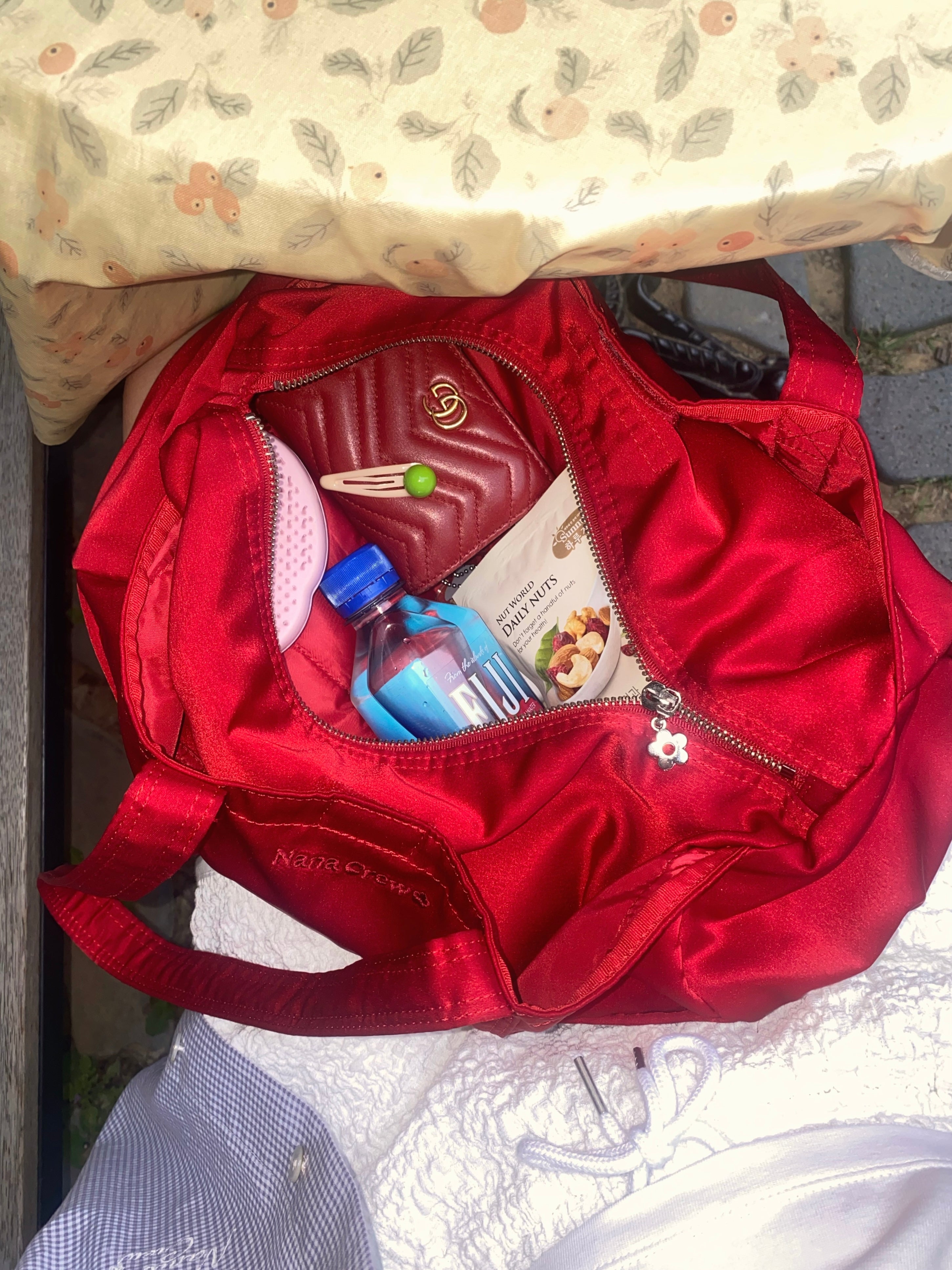 NANACREW MINI DUFFLE BAG - BLOOD RED SATIN