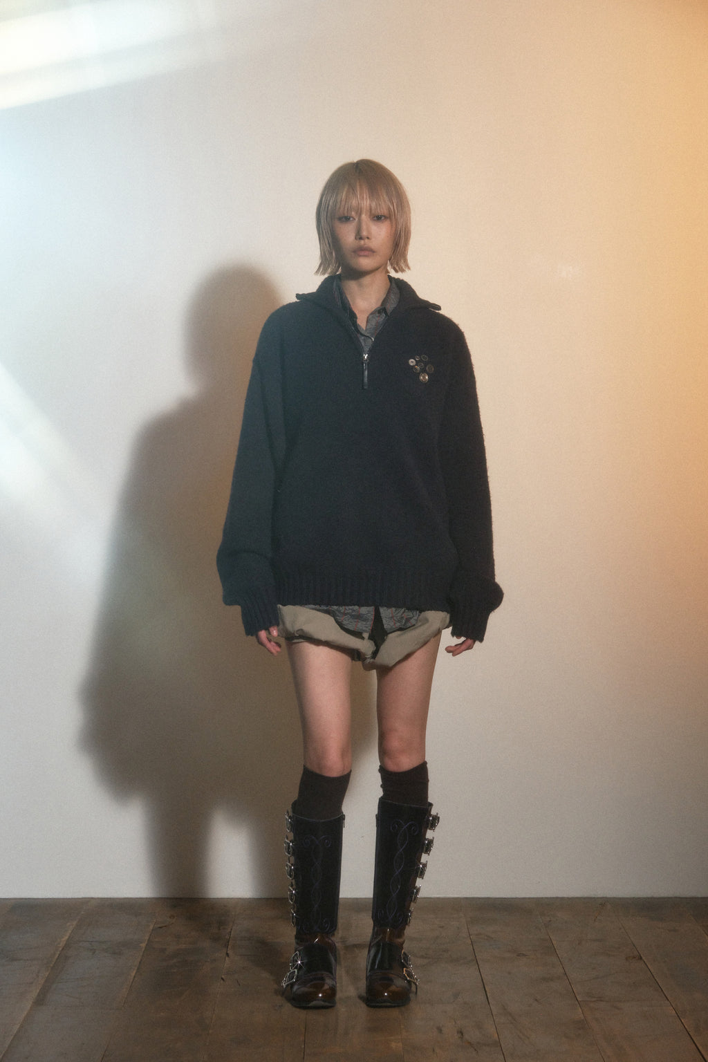 [PORTERNA] BUTTON HALF PULL-OVER SWEATER_PURPLE