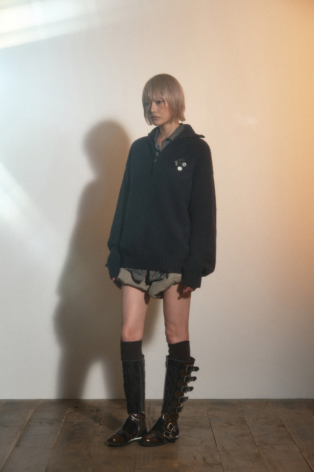 [PORTERNA] BUTTON HALF PULL-OVER SWEATER_PURPLE