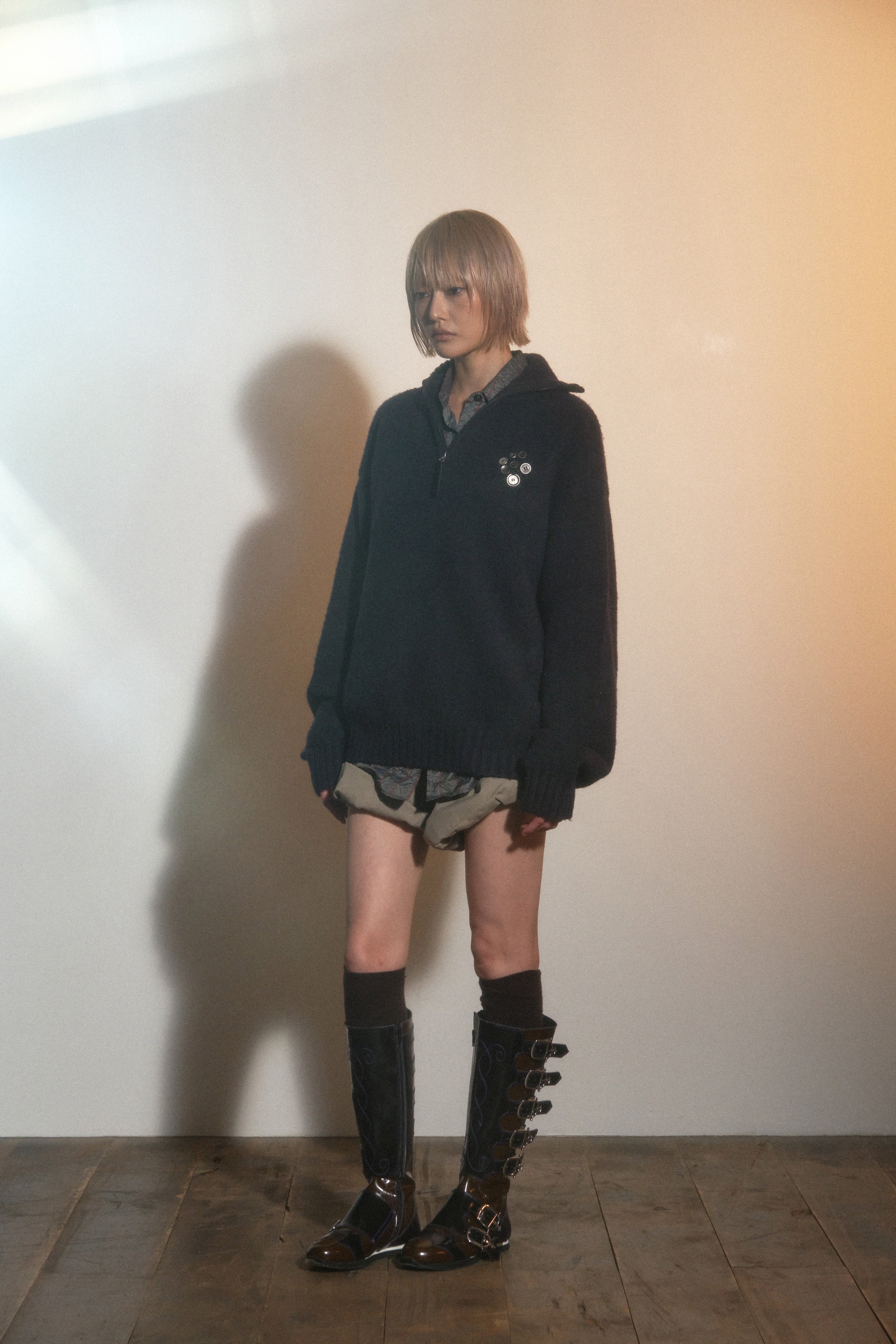 [PORTERNA] BUTTON HALF PULL-OVER SWEATER_PURPLE