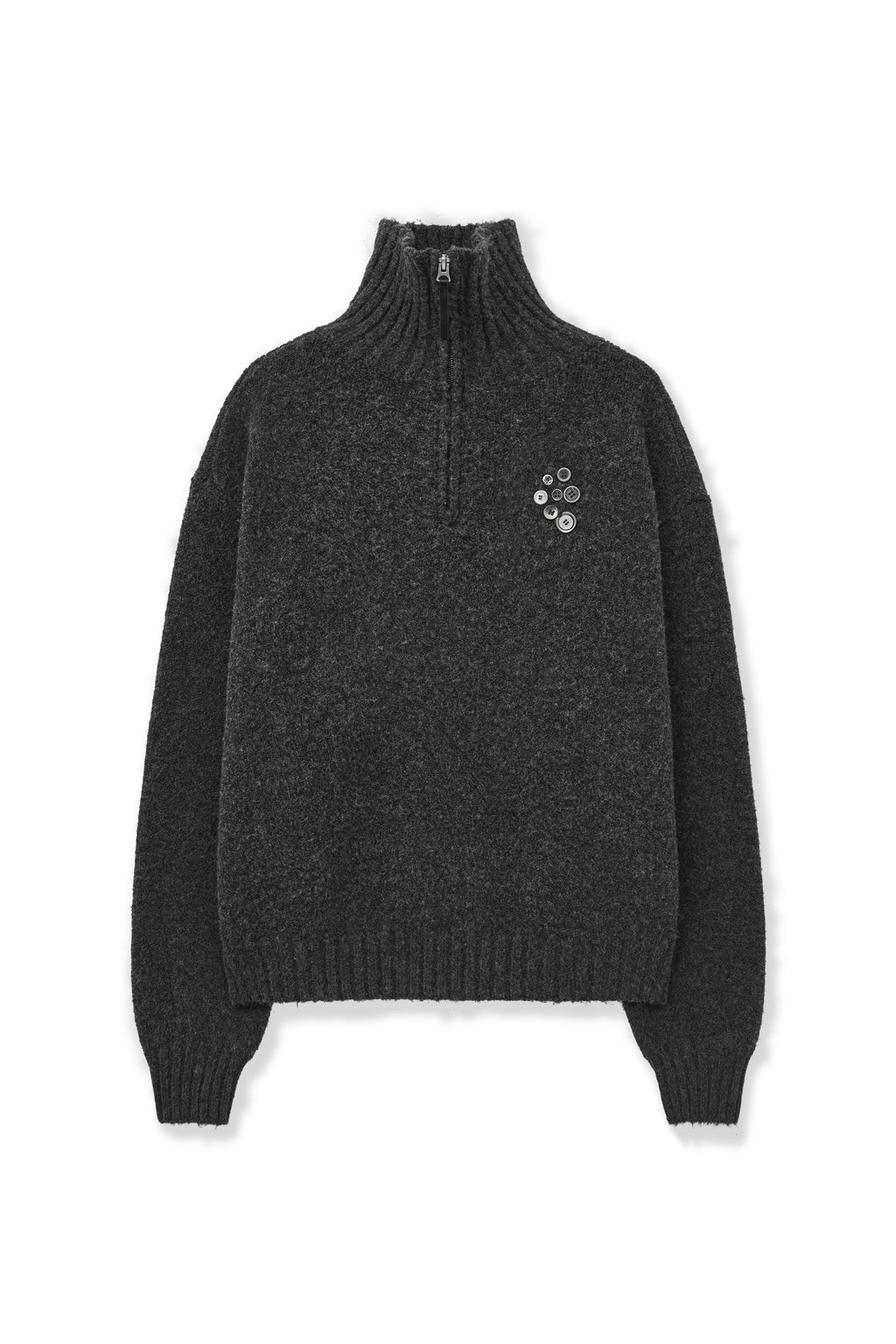 [PORTERNA] BUTTON HALF PULL-OVER SWEATER_CHACOAL
