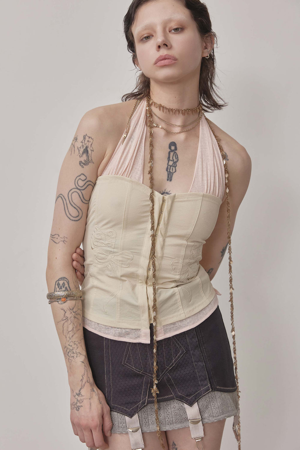 Farm Corset Halter Top Raw/Baby Pink