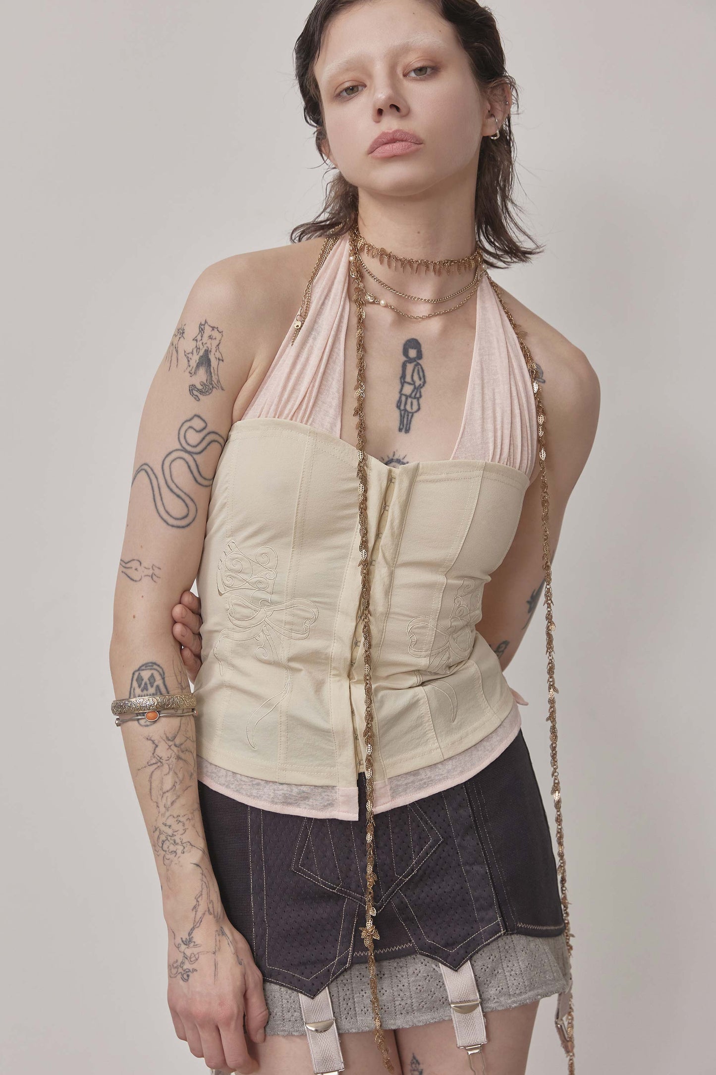 Farm Corset Halter Top Raw/Baby Pink